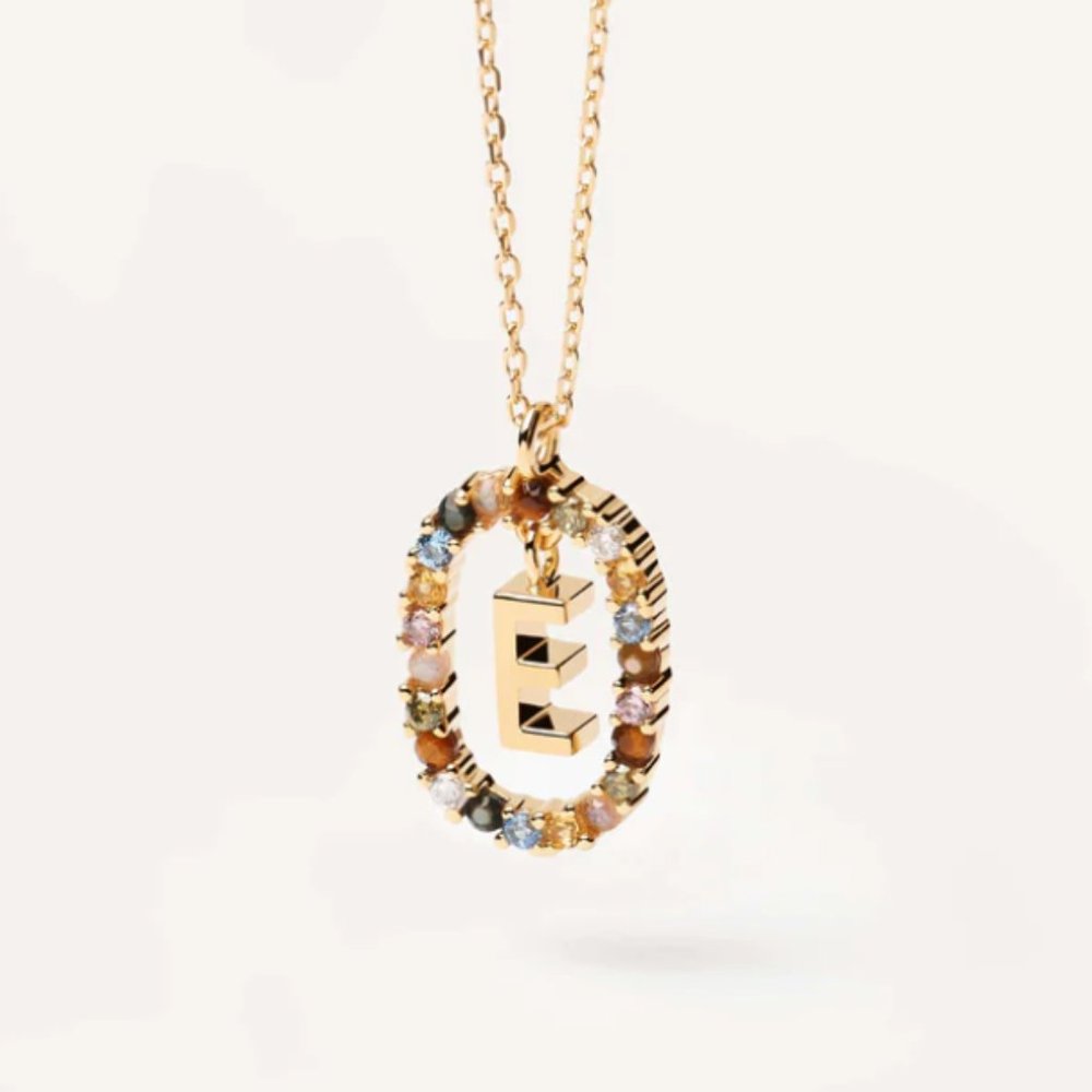 Pdpaola Initial E Necklace with Gemstones